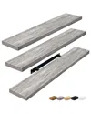 Sorbus Set Of 3 Long Floating Shelves In Gray