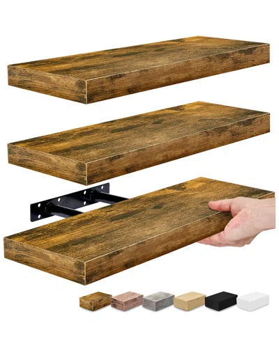 Sorbus Set Of 3 Rustic Rectangle Floating Shelves In Brown