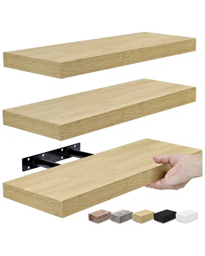 Sorbus Set Of 3 Rustic Rectangle Floating Shelves In Brown