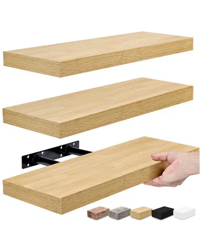 Sorbus Set Of 3 Rustic Rectangle Floating Shelves In Brown