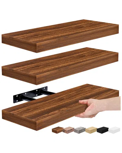 Sorbus Set Of 3 Rustic Rectangle Floating Shelves In Brown