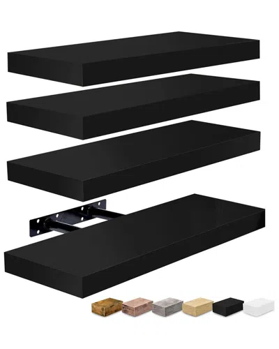 Sorbus Set Of 4 16in Floating Shelves In Black