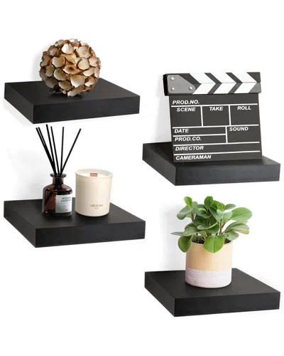 Sorbus Set Of 4 9in Square Floating Shelves In Black