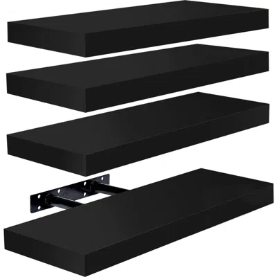 Sorbus Set Of 4 Floating Wall Shelves In Black