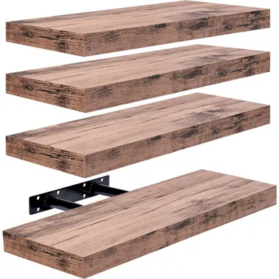 Sorbus Set Of 4 Floating Wall Shelves In Brown