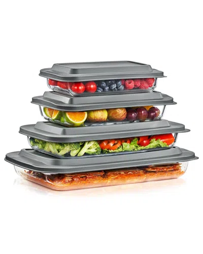 Sorbus Set Of 4 Glass Meal Prep Containers & Baking Dishes With Airtight Lids In Gray