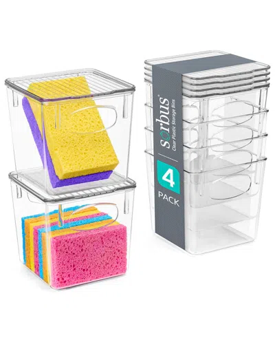 Sorbus Set Of 4 Small Clear Plastic Storage Bins With Lids In Transparent