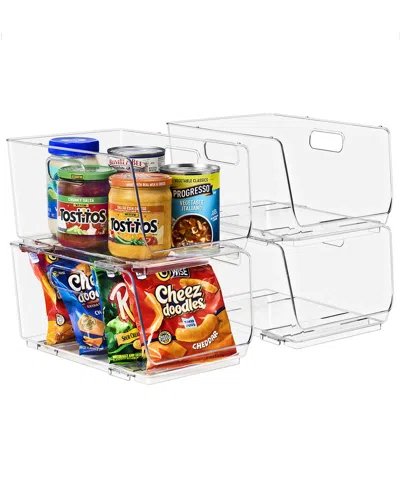 Sorbus Set Of 4 Stackable Medium Storage Bins In Transparent
