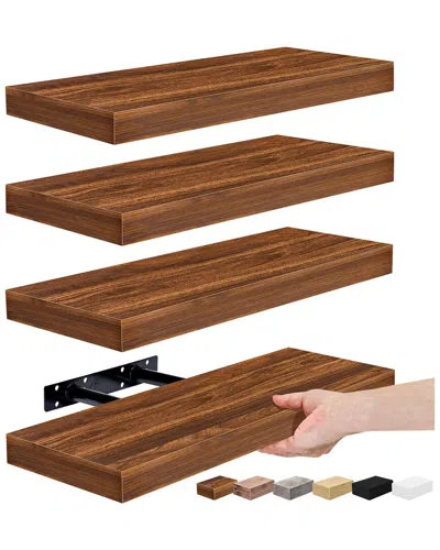 Sorbus Set Of 4 Wall Mounted Bookshelves In Brown