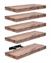 Sorbus Set Of 5 Wall Mounted Floating Shelves In Brown