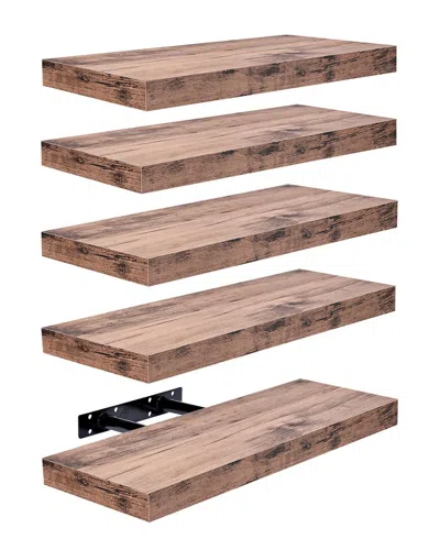 Sorbus Set Of 5 Wall Mounted Floating Shelves In Brown