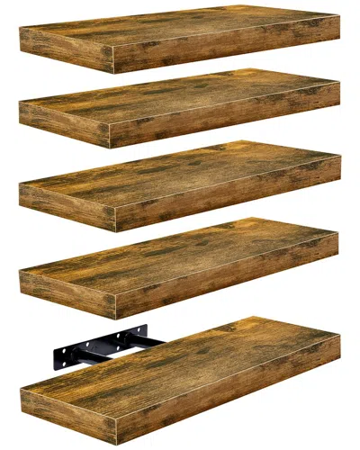 Sorbus Set Of 5 Wall Mounted Floating Shelves In Brown