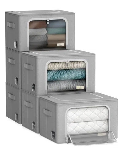 Sorbus Set Of 6 Medium Storage Bins With Windows In Gray