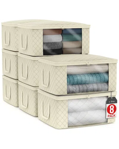 Sorbus Set Of 8 Foldable Storage Organizer Bags With Window & Handles In Beige