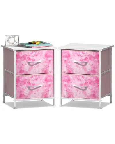 Sorbus Set Of Two 2-drawer Display Nightstands In Pink