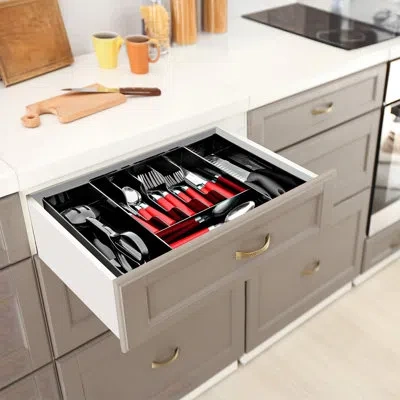 Sorbus Silverware Organizer  Expandable Kitchen Drawer Organizer, Adjustable Utensil Organizer, Cutlery Tr In Black