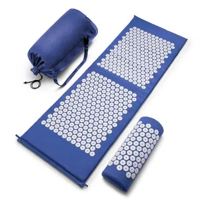 Sorbus Sivan Health And Fitness Acupressure Mat And Pillow Set - Grounding Mat For Stress, Back & Neck Pain In Blue,white