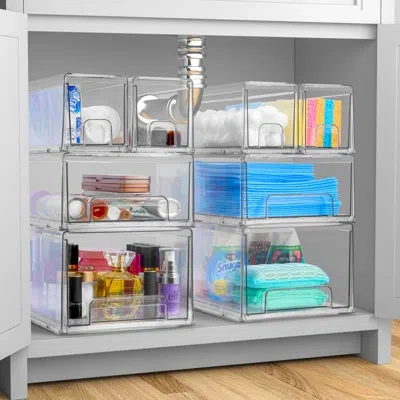 Sorbus Small Clear Stackable Storage Drawers – 4-pack Plastic Organizer Bins With Handles
