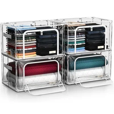 Sorbus Small Stackable Storage Bins, 2-pack, Metal Frame, Clear Collapsible Design, Zipper Closure, 4 Pack,