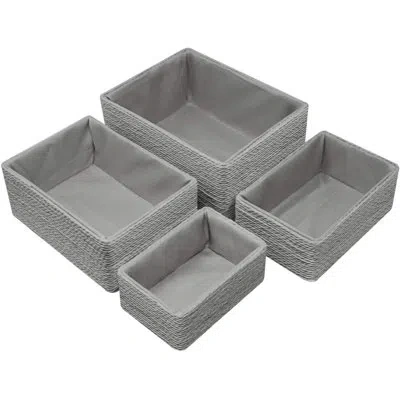 Sorbus Stackable Storage Woven Paper Rope Baskets 4-piece Set In Gray