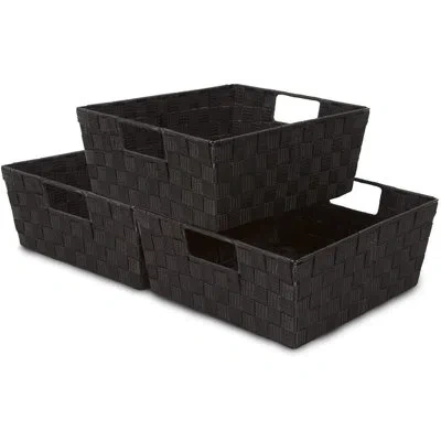 Sorbus Stackable Wicker Tote Woven Basket With Handles 3 Pack In Black