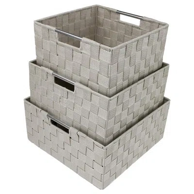 Sorbus Stackable Wicker Woven Basket With Handles 3 Pack In Beige