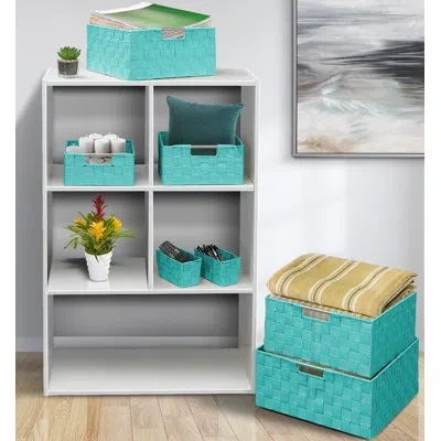 Sorbus Stackable Wicker Woven Basket With Handles 7 Pack In Aqua