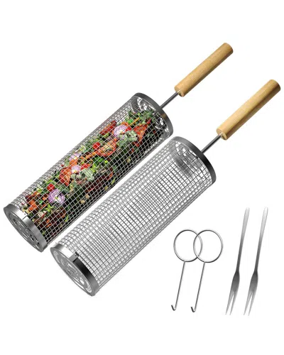 Sorbus Stainless Steel 2pc Rolling Grilling Basket Set In Silver
