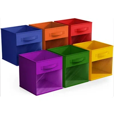 Sorbus Storage Bins With Clear Window - 6 Foldable Baskets With Handles In Deep Rainbow