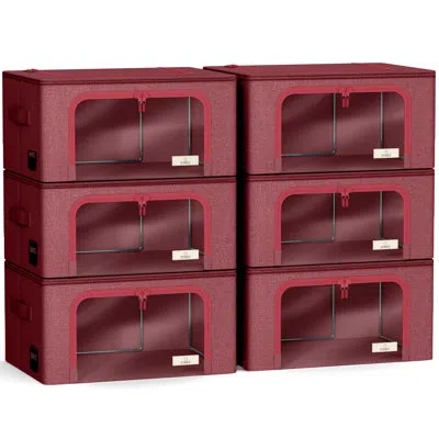 Sorbus Storage Bins With Metal Frame - Set Of 6 Stackable & Foldable Clothes Organizer Bags - Oxford Fabric In Pink