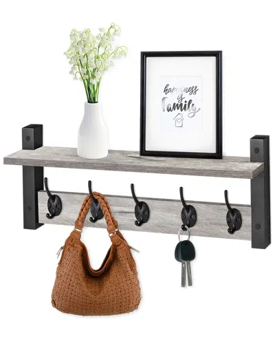 Sorbus Wall Mount Xl Coat Hooks Floating Shelf In Gray