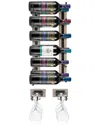 Sorbus Wall Mounted Grey Wine Rack & Glass Holder Set In Gray