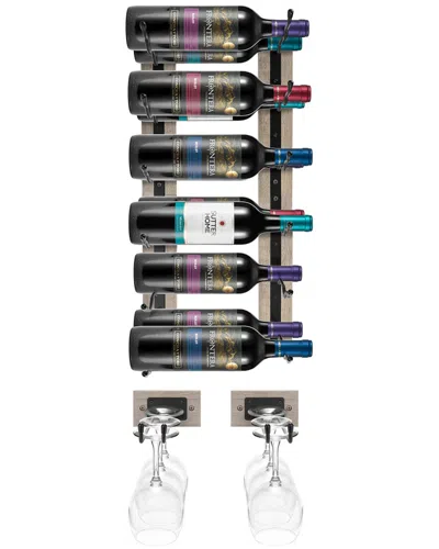 Sorbus Wall Mounted Grey Wine Rack & Glass Holder Set In Gray