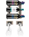 Sorbus Wall Mounted Wood Wine Rack & Glass Holder Set In Brown