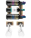 Sorbus Wall Mounted Wood Wine Rack & Glass Holder Set In Brown