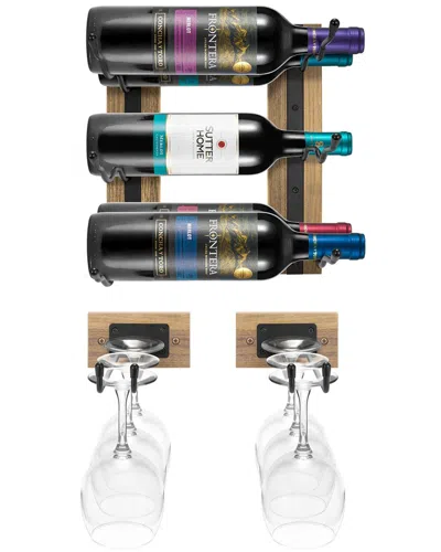 Sorbus Wall Mounted Wood Wine Rack & Glass Holder Set