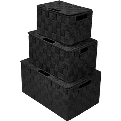 Sorbus Weave 3-piece Stacking Basket Set In Black