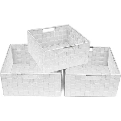 Sorbus Weave 3-piece Stacking Basket Set In White