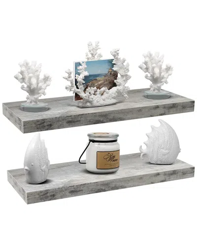Sorbus Wood Floating Wall Shelf In Gray