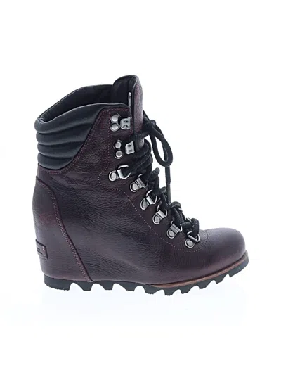 Pre-owned Sorel Ankle Boots In Burgundy
