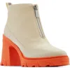 Sorel Women's Brexa Block-heel Zip Booties In Bleached Ceramic/orange