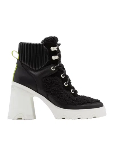 Sorel Brex Heel Cozy Boots In Black, Sea Salt