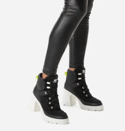 Sorel Brex Heel Cozy Lace Up Bootie In Black/sea Salt