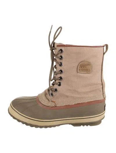 Pre-owned Sorel Canvas Colorblock Pattern Lace-up Boots In Neutral