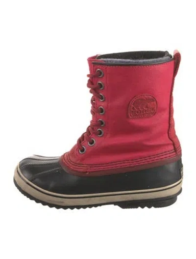 Pre-owned Sorel Canvas Colorblock Pattern Lace-up Boots In Red