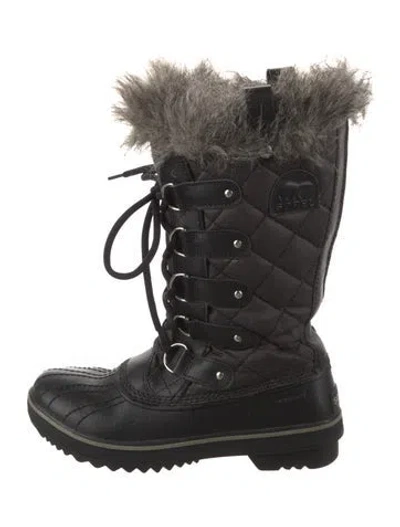 Pre-owned Sorel Canvas Faux Fur Trim Lace-up Boots In Black