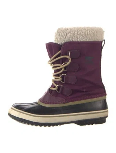 Pre-owned Sorel Canvas Fur Trim Snow Boots In Purple