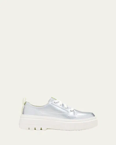 Sorel Caribou Leather Chunky Sneakers In Sea Salt Luminous Lime