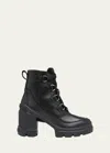 Sorel Caribou X Waterproof Lace-up Block Heel Bootie In Black, Black