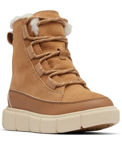 Sorel Kids' Children's Explorer Iii Lace-up Waterproof Booties In Tawny Buff,bleached Ceramic